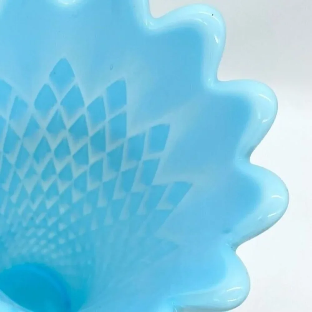 Northwood Blue Opalescent Swung Glass Diamond Point Vase